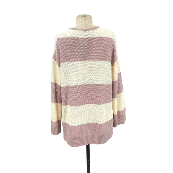 St. John Rugby Striped Mauve Pink Purple Cream V-Neck‎ Sweater Size Large - Picture 5 of 8